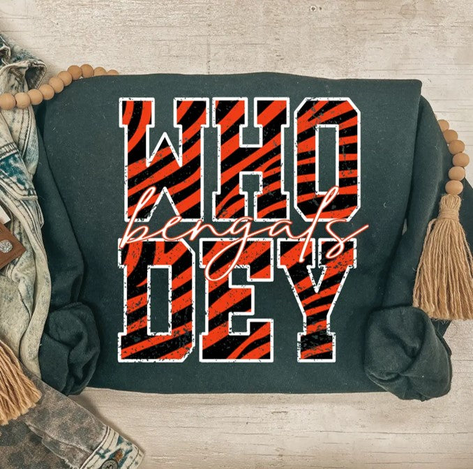 🧡🖤 WHO DEY Cincinnati Bengals Rule the Jungle Crewneck Sweatshirt 🧡🖤